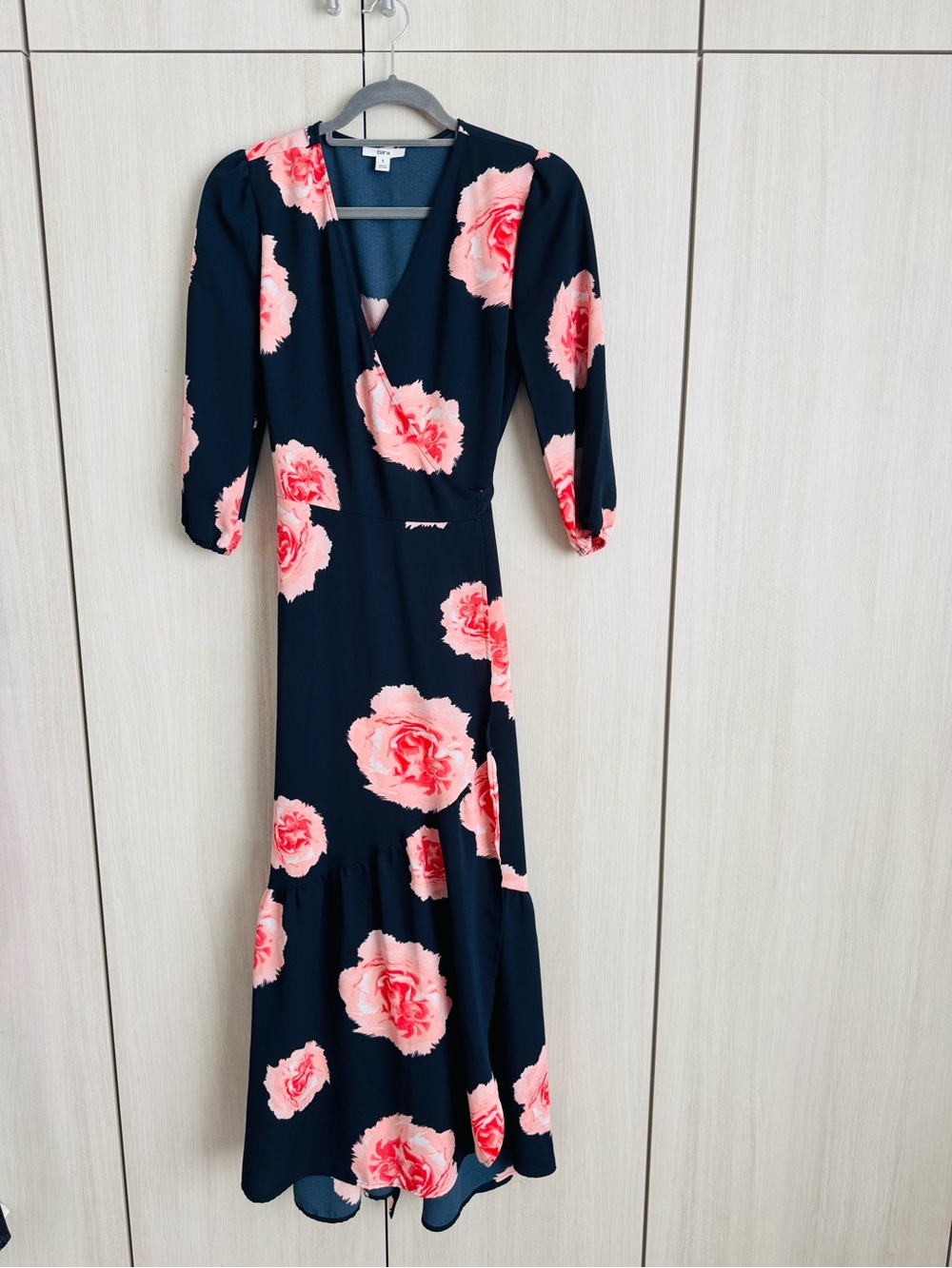 Bar III Navy Maxi Dress with Pink Floral Print sz S
